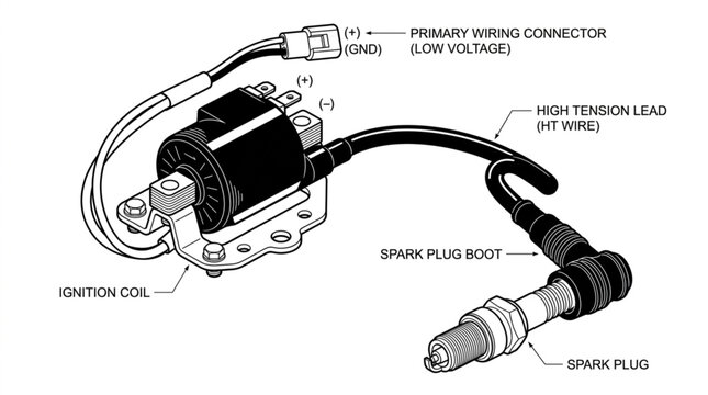 Ignition Coil and Spark Plug Diagram for Motorcycle Engine