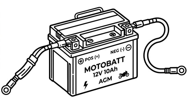 Motorcycle Battery with Cables - Line Art Illustration