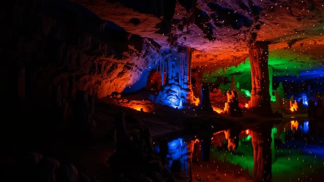 Colorful Cave with Rock Formations Inside.