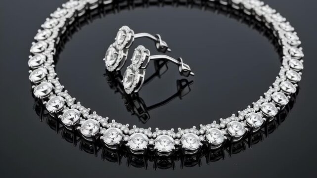 Diamond jewelry set on black surface.