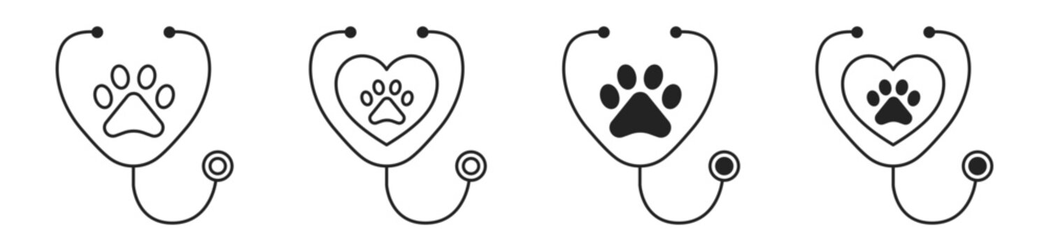 veterinary stethoscope icons. veterinary stethoscope line icons set pet health care medical animal clinic symbol