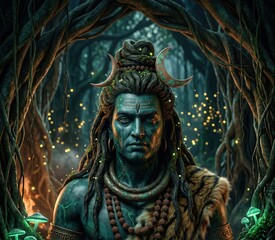 Obraz premium Forest Shiva Portrait – Malachite Bronze Mysticism
