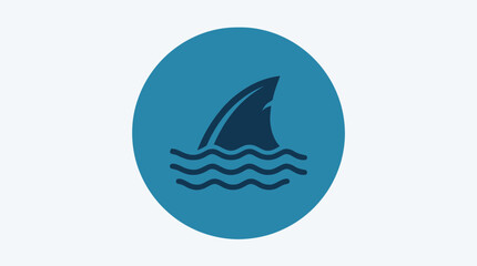 Fototapeta premium Shark Fin Icon on Blue Circle Background - Minimalist Vector Illustration of a Predator in the Ocean Waves