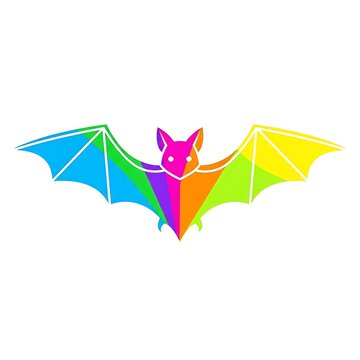 Vibrant Rainbow Polygonal Bat Illustration.