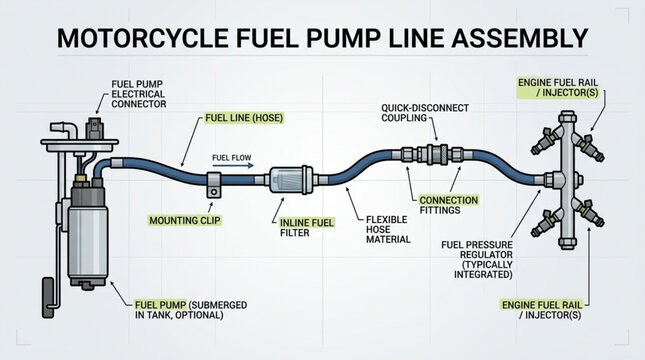 Motorcycle Fuel Pump Line Assembly Diagram with Labeled Components