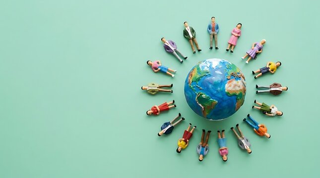 World Population Day Concept with People Figures Around Earth Globe