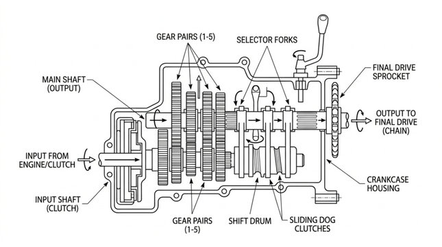 Motorcycle Transmission Diagram: Gears, Shafts, and Components