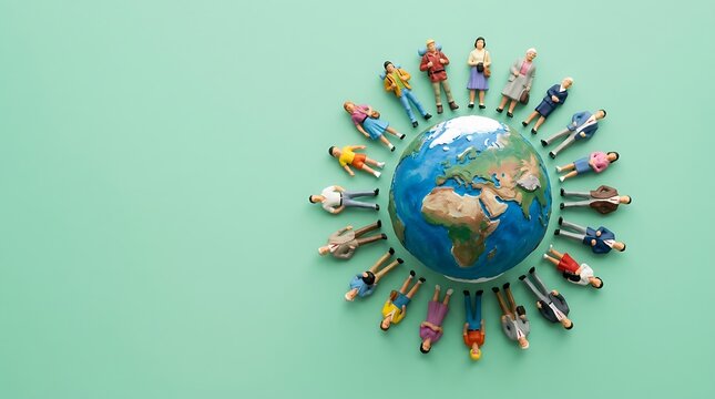 World Population Day Concept with Miniature People Around a Globe