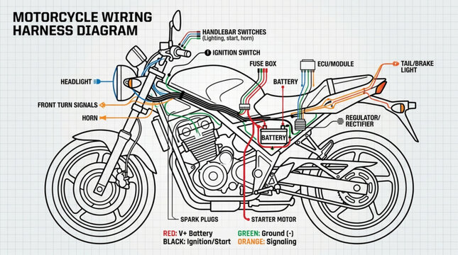 Motorcycle Wiring Harness Diagram - Electrical System Schematic