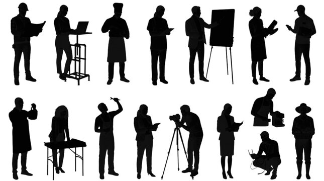 Black silhouette collection of people with different jobs