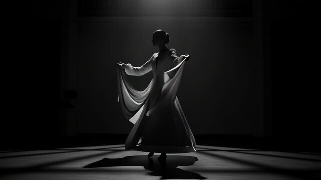 Woman dancing with white cloth.