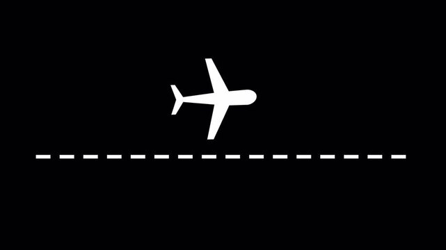 Animated Airplane icon flying forward with moving dash runway lines on transparent background.
