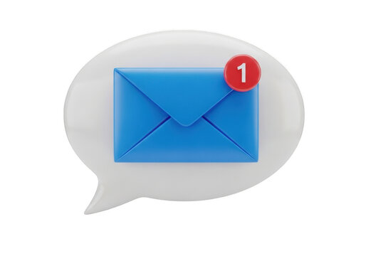 Blue email envelope icon with red notification badge isolated on transparent background