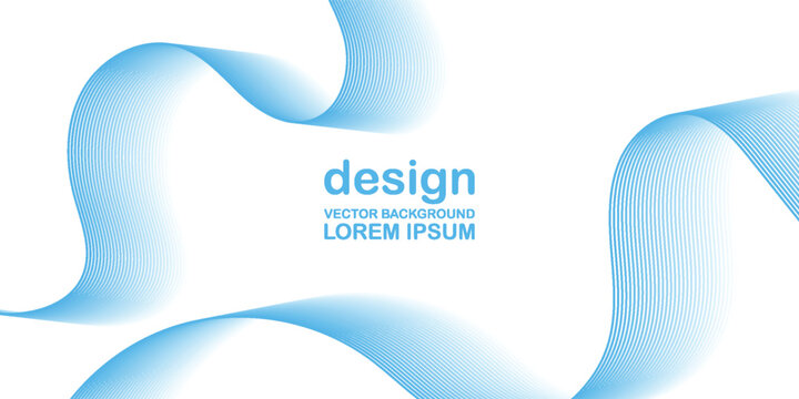 Abstract Blue Wave Vector Background with Parallel Lines on White, Minimalist Dynamic Curving Blend Graphic. Futuristic technology concept