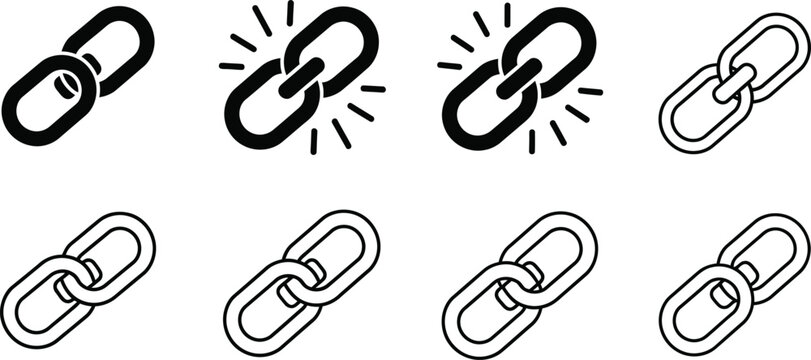 Set of chain link icons in various styles and designs for use in digital and print materials