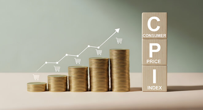 Cpi Rising Graph with Shopping Carts and Coins