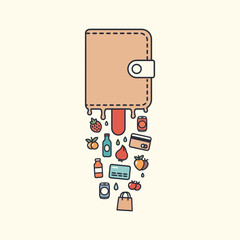 Obraz premium Wallet as melting popsicle with groceries and credit cards falling out symbolizing spending