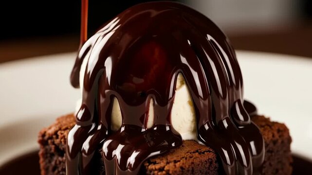 Chocolate brownie with ice cream.