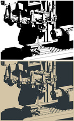 Obraz premium CNC milling machine with automatic tool changer close-up illustrations