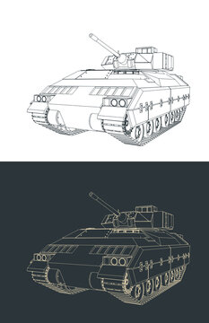 M2 Bradley infantry fighting vehicle line art blueprint