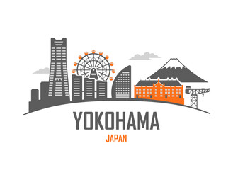 Obraz premium Yokohama skyline silhouette with famous landmarks vector illustration