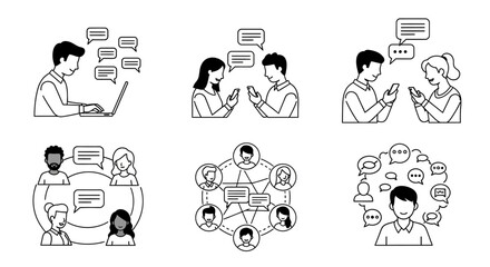Fototapeta premium People communicating through digital devices and social networks illustration.