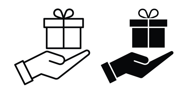 Gift box on hand icon concept pack in line and solid icons