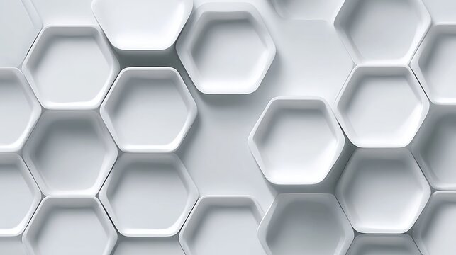 Three dimensional white surface featuring an array of recessed hexagonal shapes creating a repeating pattern.