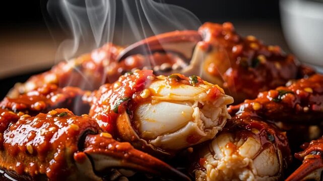 Steamed crabs in spicy sauce.