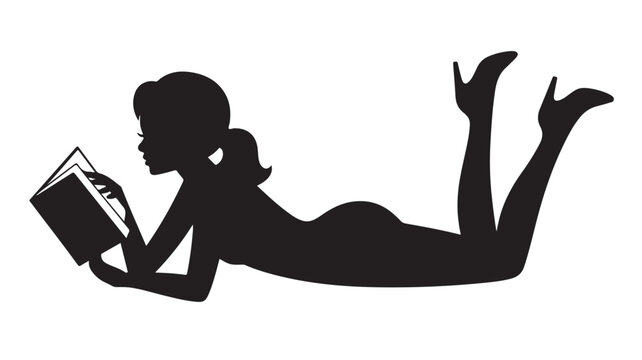 Reading Woman Silhouette: Relaxed Female Figure with Book Isolated