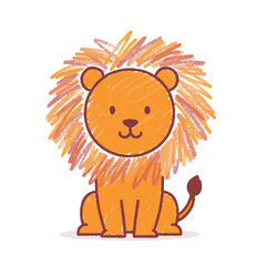 Fototapeta premium Cute cartoon lion cub with a colorful scribble textured mane.