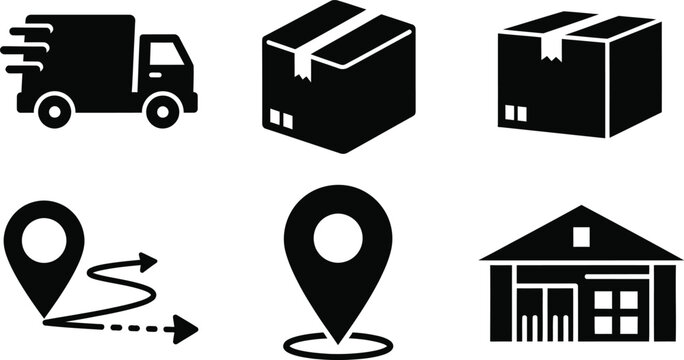 Minimalist line art icons depicting moving, transport, and real estate concepts for relocation and logistics.