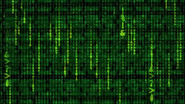 Artificial intelligence AI microchip on a blue circuit board with digital source code lines spreading out.
