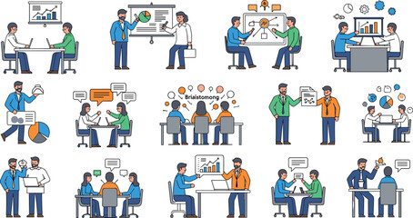 Fototapeta premium Office Teamwork Illustration Featuring Collaboration and Business Scenes in Vector Artwork