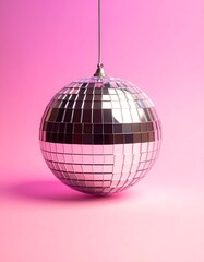 Disco ball on pink background shiny.