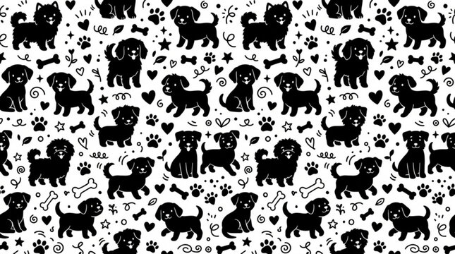 Seamless vector pattern with cartoon animal and people silhouettes including bears cats dogs cows and funny character icons