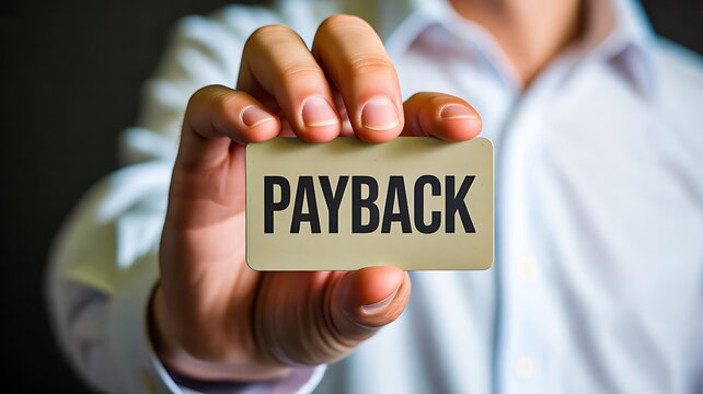 Hand holding payback text block representing financial return and business repayment concept