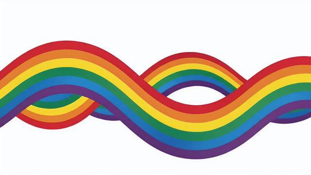 Abstract rainbow-colored waves undulate across a white background, creating a playful and vibrant design