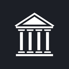 Fototapeta premium Simple white building icon with columns and a triangular roof.