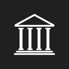 Obraz premium Simple White Icon of a Classical Building on Black Background.