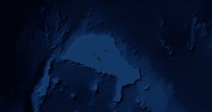 Seychelles on Globe. Zoom into the island with Earth spinning in space. High detail physical world map with Seychelles on it. Elements of this image furnished by NASA.