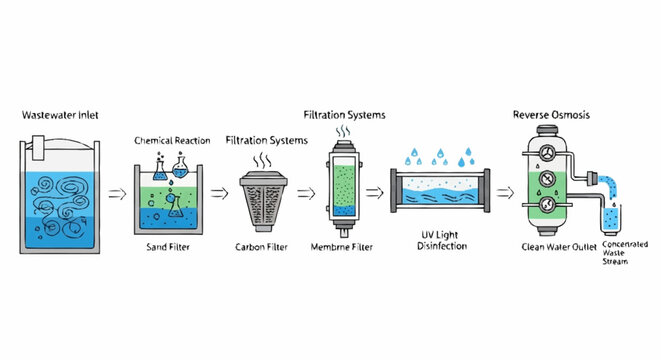 Water Purification Process Diagram Steps.