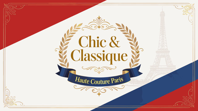 Chic & Classique Haute Couture Paris: A Luxurious Emblem with French National Colors and Eiffel Tower Silhouette.