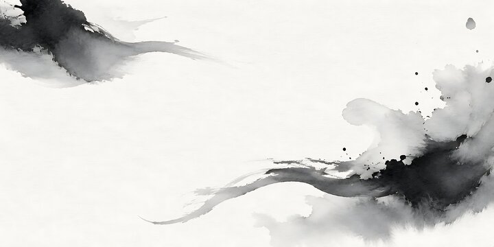 Abstract Sumi Ink Background on White Washi Paper