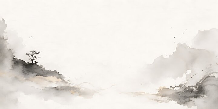 Traditional Sumi-e Abstract Background with Soft Fog Texture