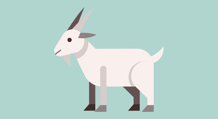Fototapeta premium Flat design illustration of a white goat standing on a teal background