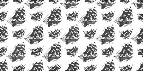 Sailing Ship Pattern Gray Tones On White Background © Rathindranath