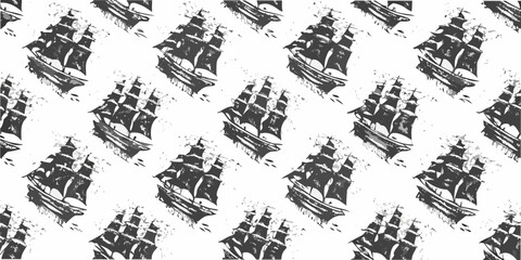 Sailing ship pattern monochrome vector illustration with repeating design © Rathindranath