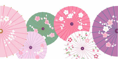 Floral paper umbrellas vector illustration with pastel shades and white background © Rathindranath