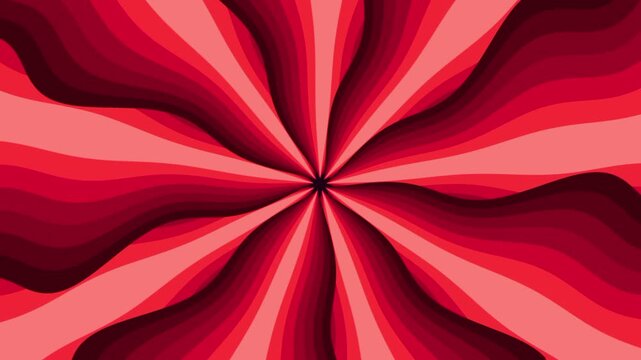 A pink and red starburst radiates symmetrical petal-like stripes from the center outward in a bold floral abstract pattern design